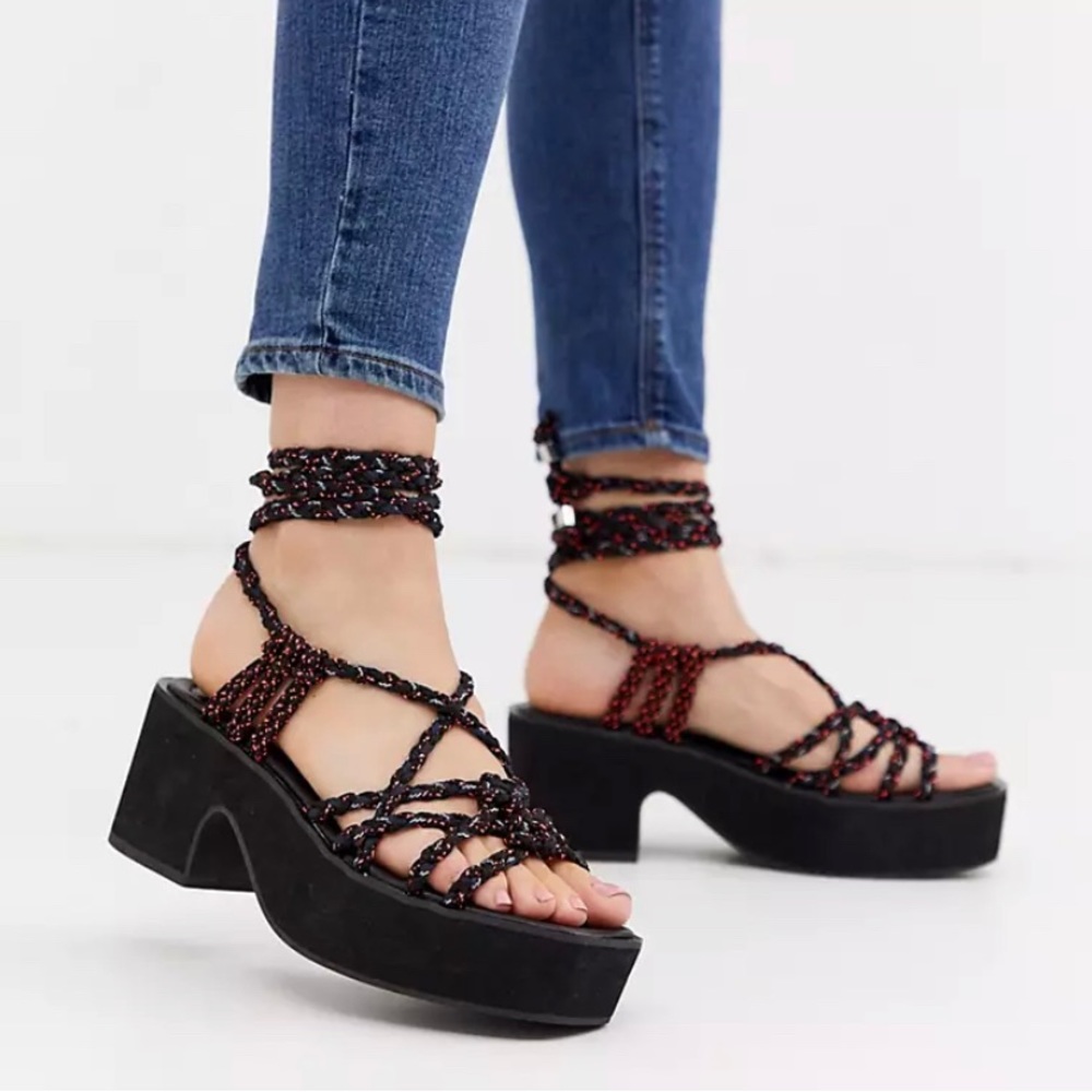 ❤️ ASOS Hendrix strappy mid-heeled wedge sandals in black and multi color straps
